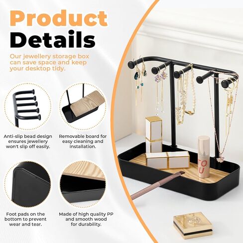 منظم حامل مجوهرات مكون من قطعتين من بيليفو مع 5 خطافات وصينية خشبية، حامل قلادة وحلقان صغير، رف مجوهرات على شكل شجرة للمجوهرات، حامل شماعات عرض للاساور والخواتم وخزانة الملابس وسلسلة المفاتيح in Kuwait