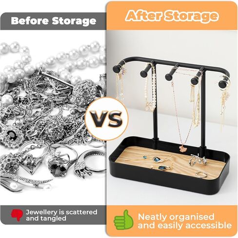 منظم حامل مجوهرات مكون من قطعتين من بيليفو مع 5 خطافات وصينية خشبية، حامل قلادة وحلقان صغير، رف مجوهرات على شكل شجرة للمجوهرات، حامل شماعات عرض للاساور والخواتم وخزانة الملابس وسلسلة المفاتيح in Kuwait