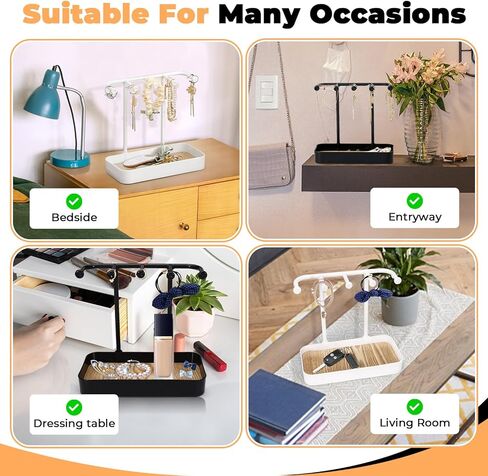 منظم حامل مجوهرات مكون من قطعتين من بيليفو مع 5 خطافات وصينية خشبية، حامل قلادة وحلقان صغير، رف مجوهرات على شكل شجرة للمجوهرات، حامل شماعات عرض للاساور والخواتم وخزانة الملابس وسلسلة المفاتيح in Kuwait