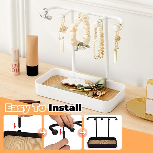 منظم حامل مجوهرات مكون من قطعتين من بيليفو مع 5 خطافات وصينية خشبية، حامل قلادة وحلقان صغير، رف مجوهرات على شكل شجرة للمجوهرات، حامل شماعات عرض للاساور والخواتم وخزانة الملابس وسلسلة المفاتيح in Kuwait