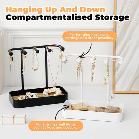 منظم حامل مجوهرات مكون من قطعتين من بيليفو مع 5 خطافات وصينية خشبية، حامل قلادة وحلقان صغير، رف مجوهرات على شكل شجرة للمجوهرات، حامل شماعات عرض للاساور والخواتم وخزانة الملابس وسلسلة المفاتيح in Kuwait