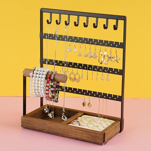 Plcnn Jewelry Organizer Stand Necklace Organizer Earring Holder 4 Tier Jewelry Tower with 8 Hooks Necklace Organizer and Watch Bracket Holder Necklaces Bracelets Jewelry Storage Rack(#1) in Kuwait