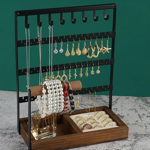 Plcnn Jewelry Organizer Stand Necklace Organizer Earring Holder 4 Tier Jewelry Tower with 8 Hooks Necklace Organizer and Watch Bracket Holder Necklaces Bracelets Jewelry Storage Rack(#1) in Kuwait