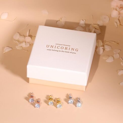 UnicoRing Small Stud Earrings for Women Hypoallergenic 18K Gold Plated with 6mm Cubic Zirconia Women Stud Earrings Set(silver,rose,gold) in Kuwait