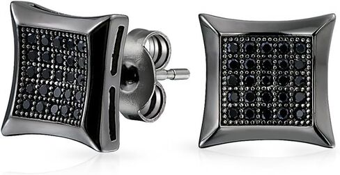 Geometric Unisex Mens Square Shaped Cubic Zirconia Micro Pave CZ Kite Stud Earrings For Men Yellow Gold Plated .925 Sterling Silver 5 7 9 11 12 MM in Saudi Arabia