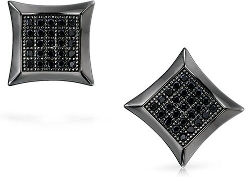 Geometric Unisex Mens Square Shaped Cubic Zirconia Micro Pave CZ Kite Stud Earrings For Men Yellow Gold Plated .925 Sterling Silver 5 7 9 11 12 MM in Saudi Arabia