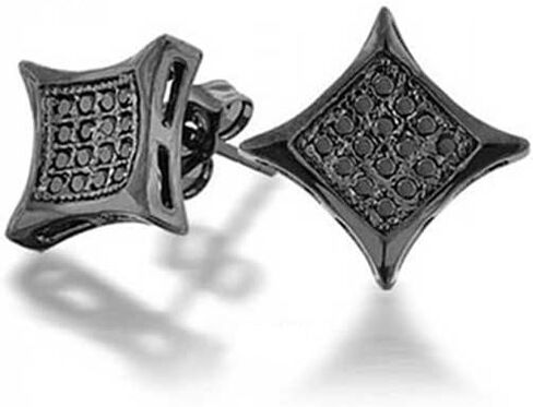 Geometric Unisex Mens Square Shaped Cubic Zirconia Micro Pave CZ Kite Stud Earrings For Men Yellow Gold Plated .925 Sterling Silver 5 7 9 11 12 MM in Saudi Arabia