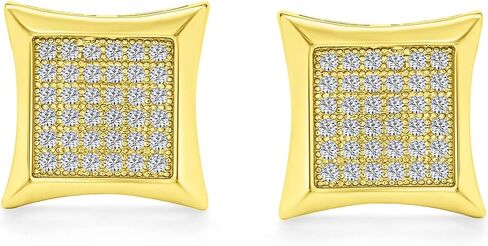 Geometric Unisex Mens Square Shaped Cubic Zirconia Micro Pave CZ Kite Stud Earrings For Men Yellow Gold Plated .925 Sterling Silver 5 7 9 11 12 MM in Saudi Arabia