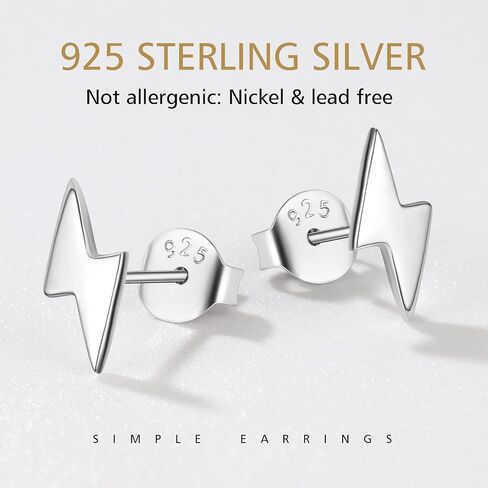 FindChic Hypoallergenic Sterling Silver Small Bar/Dot/Triangle/Butterfly/Lightning Studs Earrings Minimalist Geometric Jewelry Valentine Gifts for Women Men Girls, with Gift Box in Saudi Arabia