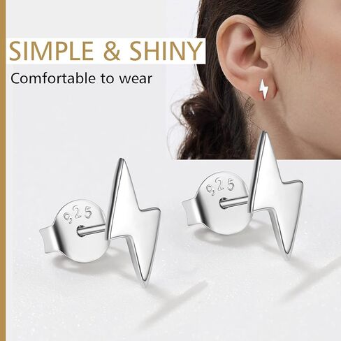 FindChic Hypoallergenic Sterling Silver Small Bar/Dot/Triangle/Butterfly/Lightning Studs Earrings Minimalist Geometric Jewelry Valentine Gifts for Women Men Girls, with Gift Box in Saudi Arabia