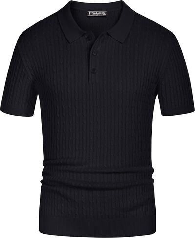PJ PAUL JONES Mens Knitted Polo Shirts Cable Short Sleeve Golf Polo Shirt Breathable Knitting Polo Shirts in Saudi Arabia