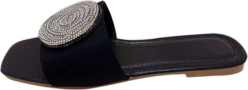 ORNVEION Women’s Bling Rhinestone Square Flat Sandals,Crystal Satin Glitter Mules Slippers Boho Open Toe Slip-on Beach Sandals in Saudi Arabia