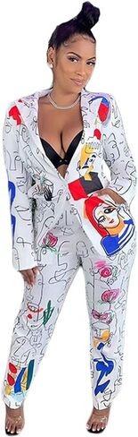 المرأة مثير 2 قطعة الكتابة على الجدران طباعة السترة البدلة السراويل مجموعة ملهى ليلي رياضية الزي مجموعة in Kuwait