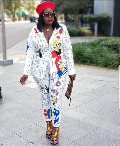 المرأة مثير 2 قطعة الكتابة على الجدران طباعة السترة البدلة السراويل مجموعة ملهى ليلي رياضية الزي مجموعة in Kuwait