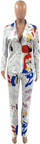 المرأة مثير 2 قطعة الكتابة على الجدران طباعة السترة البدلة السراويل مجموعة ملهى ليلي رياضية الزي مجموعة in Kuwait