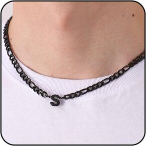 GLITTO Initial A-Z Figaro Chain Necklace for Men Boys Women Letter Pendant Stainless Steel 6.5mm 18+2 Inches Jewelry Gift for Him Boyfriend Husband Son in Saudi Arabia