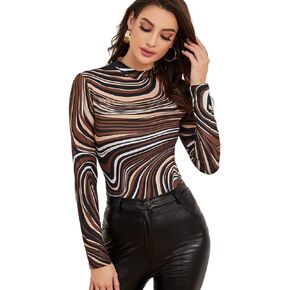 Milumia Women's High Neck Zebra Print Pullovers Long Sleeve Top