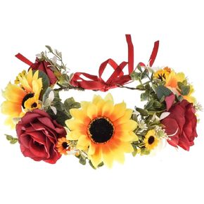 عصابة رأس لحفلات الزفاف على شكل تاج ودوار الشمس وتاج زهرة الأوكالبتوس من فيفدسون (زهرة الكينا الحمراء الصفراء والكاحل) in Kuwait