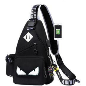 RUILIHIAO Teenager Cartoon Boys Girls Luminous USB Port Chest Sling Bags Crossbody Backpack Travel School The Single Shoulder Bag (Night Glow Black 1) in Saudi Arabia