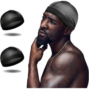 Silky Wave Cap for Men, Good Compression Over Durag, Stocking Wave Cap for 360, 540, 720 Waves, (2-Pack, Black+Black) in Saudi Arabia