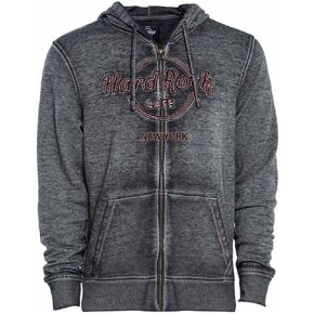 Hard Rock Men's Double Burnout Zip Hoodie Charcoal in Kuwait