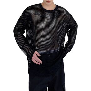 SweatyRocks Men's Solid Hollow Out Drop Shoulder Long Sleeve Knit Tops Lightweight Pullover Sweater in Kuwait