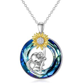 PLATYCO عباد الشمس الفيل قلادة 925 الفضة الاسترليني النمسا كريستال قلادة القلائد مجوهرات للنساء فتاة عيد ميلاد عيد الميلاد هدايا عيد الأم in Kuwait