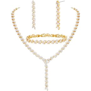 مجموعة مجوهرات MEEDOZ CZ للنساء، قلادة مطلية بالذهب متدلية وحلق قابل للتعديل مع مجموعة زركونيا مكعبة على شكل دمعة لحفلات الزفاف in Kuwait