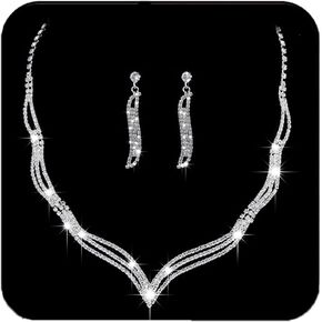 Aukmla Silver Bridal Jewelry Set for Wedding Rhinestones Bridal Necklaces and Earring Sets Prom Costume Jewelry Accessories for Women and Girls (Set of 3) in Saudi Arabia