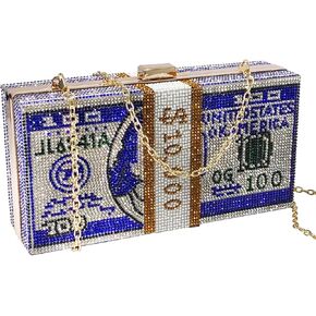 Women's Money Clutch Purse Rhinestone Bling Glitter Evening Handbag Dollar Crossbody Shoulder Bag