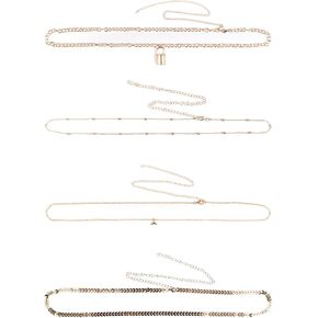 HuiRuying 4 PCS Belly Waist Chain Set Minimalist Beach Bikini Metal Bead Waist Chain Adjustable Sexy Body Chain Trendy Jewelry for Women and Girls (Gold) in Saudi Arabia