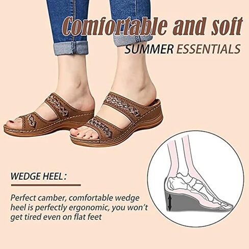 Crepuscute Women's Embroidered Wedge Perfectchose Arch Support Sandals,Slip On OpenToe Casual Comfortable Orthopedic slippers Non-Slip Breathable Outdoor Walking Sandles in Saudi Arabia