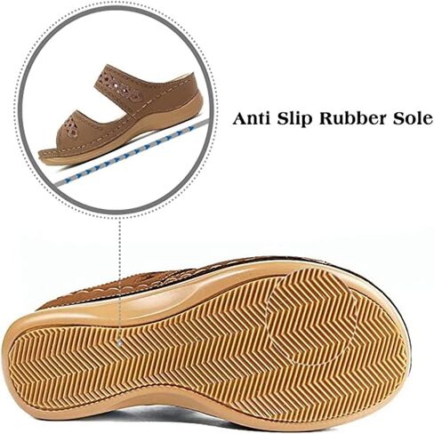 Crepuscute Women's Embroidered Wedge Perfectchose Arch Support Sandals,Slip On OpenToe Casual Comfortable Orthopedic slippers Non-Slip Breathable Outdoor Walking Sandles in Saudi Arabia