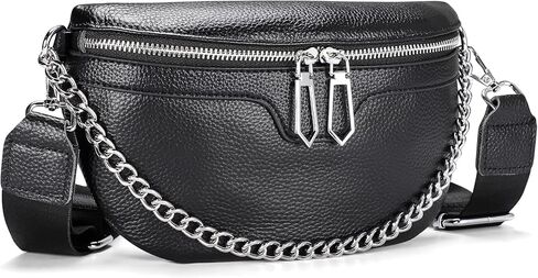 حقائب خصر عصرية للنساء، حقيبة صدر سايتور صغيرة تمر بالجسم من الجلد، حقائب فاني باللون الاسود، عصرية in Kuwait