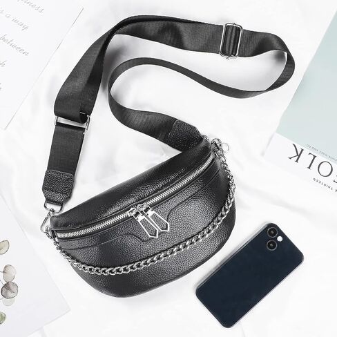 حقائب خصر عصرية للنساء، حقيبة صدر سايتور صغيرة تمر بالجسم من الجلد، حقائب فاني باللون الاسود، عصرية in Kuwait