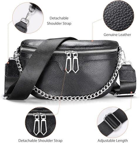 حقائب خصر عصرية للنساء، حقيبة صدر سايتور صغيرة تمر بالجسم من الجلد، حقائب فاني باللون الاسود، عصرية in Kuwait