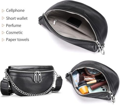 حقائب خصر عصرية للنساء، حقيبة صدر سايتور صغيرة تمر بالجسم من الجلد، حقائب فاني باللون الاسود، عصرية in Kuwait