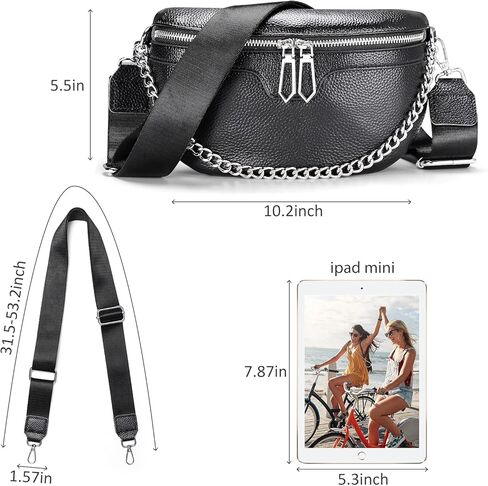 حقائب خصر عصرية للنساء، حقيبة صدر سايتور صغيرة تمر بالجسم من الجلد، حقائب فاني باللون الاسود، عصرية in Kuwait