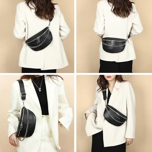 حقائب خصر عصرية للنساء، حقيبة صدر سايتور صغيرة تمر بالجسم من الجلد، حقائب فاني باللون الاسود، عصرية in Kuwait