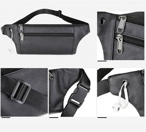 حقيبة حزام فاني من الجلد، حقيبة خصر بـ 3 جيوب، محفظة رفيعة مناسبة للمشي لمسافات طويلة والجري وركوب الدراجات in Kuwait