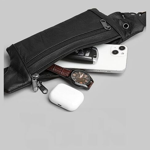 حقيبة حزام فاني من الجلد، حقيبة خصر بـ 3 جيوب، محفظة رفيعة مناسبة للمشي لمسافات طويلة والجري وركوب الدراجات in Kuwait