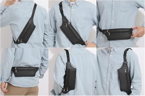 حقيبة حزام فاني من الجلد، حقيبة خصر بـ 3 جيوب، محفظة رفيعة مناسبة للمشي لمسافات طويلة والجري وركوب الدراجات in Kuwait