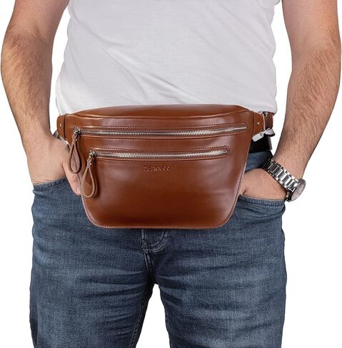 حقيبة حزام جلد - حقيبة خصر أصلية - حقيبة فاني - للرجال والنساء (أسود) in Kuwait