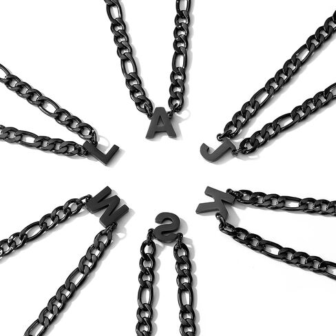 GLITTO Initial A-Z Figaro Chain Necklace for Men Boys Women Letter Pendant Stainless Steel 6.5mm 18+2 Inches Jewelry Gift for Him Boyfriend Husband Son in Saudi Arabia