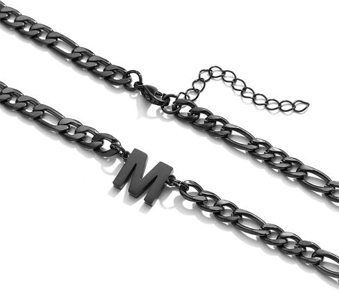 GLITTO Initial A-Z Figaro Chain Necklace for Men Boys Women Letter Pendant Stainless Steel 6.5mm 18+2 Inches Jewelry Gift for Him Boyfriend Husband Son in Saudi Arabia