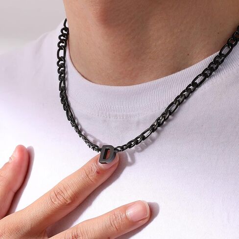 GLITTO Initial A-Z Figaro Chain Necklace for Men Boys Women Letter Pendant Stainless Steel 6.5mm 18+2 Inches Jewelry Gift for Him Boyfriend Husband Son in Saudi Arabia