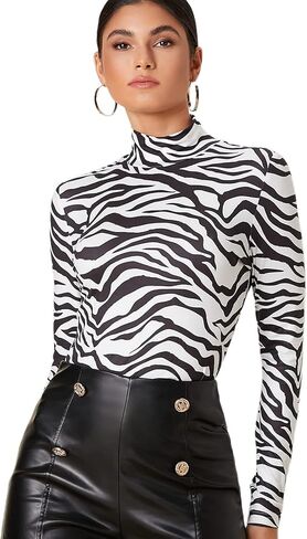 Milumia Women's High Neck Zebra Print Pullovers Long Sleeve Top in Kuwait