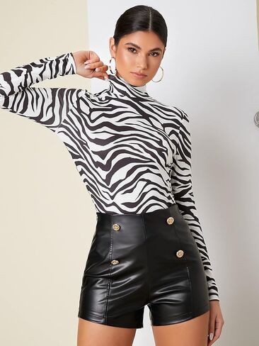 Milumia Women's High Neck Zebra Print Pullovers Long Sleeve Top in Kuwait