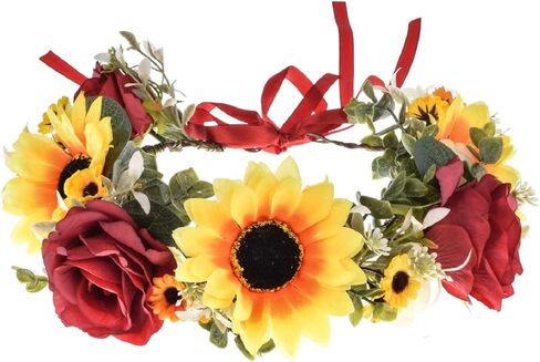 عصابة رأس لحفلات الزفاف على شكل تاج ودوار الشمس وتاج زهرة الأوكالبتوس من فيفدسون (زهرة الكينا الحمراء الصفراء والكاحل) in Kuwait