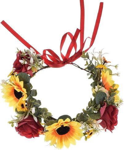 عصابة رأس لحفلات الزفاف على شكل تاج ودوار الشمس وتاج زهرة الأوكالبتوس من فيفدسون (زهرة الكينا الحمراء الصفراء والكاحل) in Kuwait